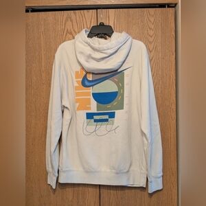Nike Cream and Blue Graphic Oversized Unisex Hoodie
